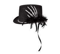 BLACK TOP HAT SILVER CLAW & FEATHER HALLOWEEN GOTHIC FANCY DRESS