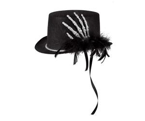 BLACK TOP HAT SILVER CLAW & FEATHER HALLOWEEN GOTHIC FANCY DRESS