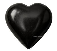 Black Tourmaline Crystal Heart Palm Stone - Pocket Massage Worry Stone for Natural Body Chakra Balancing, Reiki Healing and Crystal Grid