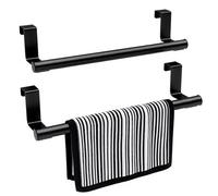 Black Towel Holder, 2 Pack Over The Door Towel Rail Stainless Steel Kitchen Tea Towel Rail 36cm No Drill Towels Racks for Cupboard Drawer Cabinet Bathroom