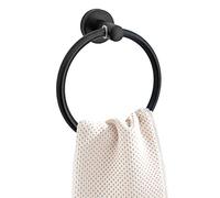 Black Towel Ring - Towel Holders for Bathroom - Shiny Black Hand Bath Towel Rings Hanger with Wall Mounted Hardware - Rustproof Round Hook Made from Stainless Steel (Drill Needed)