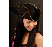 Black Town Crier Gold Trimmed Tricorn Hat