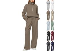 Black Tracksuit Womens Full Set Long Sleeve Half Zip Up Sweatshirt with Drawstring Wide Leg Sweatpants Co Ord Activewear for Gym Two Piece Casual Solid Color Loungewear Jogger Sets S M L 3XL XXL 2XL
