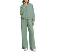 Black Tracksuit Womens Full Set Long Sleeve Half Zip Up Sweatshirt with Drawstring Wide Leg Sweatpants Co Ord Activewear for Gym Two Piece Casual Solid Color Loungewear Jogger Sets S M L 3XL XXL 2XL
