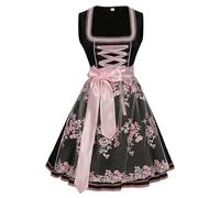 Black Traditional Dress Women's Midi Dirndl Women's Modern Dirndl Dress Including Lace Apron 2-Piece Elegant Dirndl Dresses Classic Costume Dress Refined Bavarian Outfit for Oktoberfest and Carnival