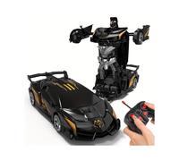 (Black) Transforming Robot Car - One-Click Deformation, 2.4Ghz Anti-Jamming, 360 Rotating Drift, Black & Golden Design