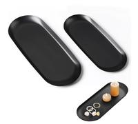 Black Tray, Pack of 2, Small Tray, Stainless Steel Serving Tray, Candle Tray, Oval Storage Tray, Decorative Tray, Black for Cosmetics, Dessert Candles (2 Sizes)