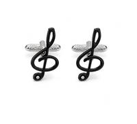 Black Treble Clef Cufflinks for Men - Onyx Art London CK609 Crystal Music Note Cuff Links, Musician Gift in Presentation Box