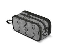 Black Treble Clefs Textured Gray Pencils Pouch Zipper Pencil Case Storage Pencil Bag Cute Pen Pouch Girls Art Print Adults Kids Back to School Organizer 8.86x3.54x4.33in