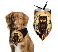 Black Tree Owl Pumpkin Head Dog Bandanas for Feeding Grooming, Triangle Pet Bibs for Cats & Dogs Washable Fashion Pets Scarf for Party Travel 27.6 X 11.8 Inch