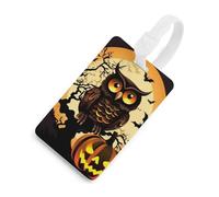 Black Tree Owl Pumpkin Head Luggage Tags with ID Card, Durable Travel Bag Tags, Waterproof Name Tag for Suitcases, Backpacks & Travel Cases White-Style