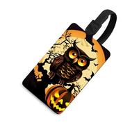 Black Tree Owl Pumpkin Head Luggage Tags with ID Card, Durable Travel Bag Tags, Waterproof Name Tag for Suitcases, Backpacks & Travel Cases Black-Style