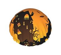 Black Tree Owl Pumpkin Head Print Shower Cap for Women & Men - Reusable, Double Layer, Breathable, Hair Bath Cap One Size