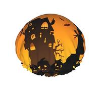 Black Tree Owl Pumpkin Head Print Shower Cap for Women & Men - Reusable, Double Layer, Breathable, Hair Bath Cap L