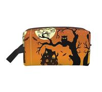 Black Tree Owl Pumpkin Head Print Storage Bag â€“ Toiletry & Cosmetic Travel Organizer Pouch with Zipper â€“ Reusable Canvas Makeup
