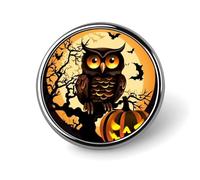 Black Tree Owl Pumpkin Head Round Badge for Men Women, Durable & Stylish Lapel Pins, Lightweight Metal Badges for Shirts, Jackets, Hats