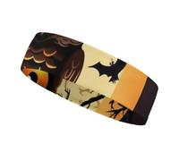Black Tree Owl Pumpkin Head Sports Sweatband 15" Polyester Hairband Absorbent Quick-Dry Headband for Running, Yoga