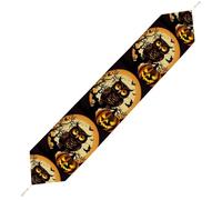 Black Tree Owl Pumpkin Head Table Runner for Dining Table, Short Plush Runners Washable & Durable Tablerunner Modern Home Decor for Wedding, Kitchen, Holiday 178*33cm