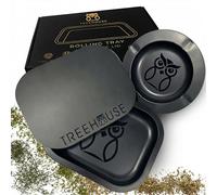 Black Treehouse Rolling Tray Set with PVC Soft Magnetic Lid, Ashtray Included for Home Storage or Travel - 7" x 5.5", Small, Cute