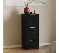 (Black) Trega 5 Drawer Narrow Chest Wooden Storage Unit