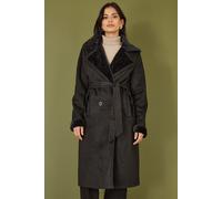 Black Trench Coat With Faux Fur Lining Yumi Black 8