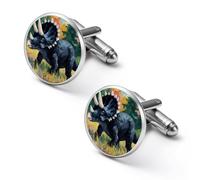 Black Triceratops Dinosaur Men's Cufflinks Tuxedo Cuff Links Shirt Tie Decor for Business Weddings