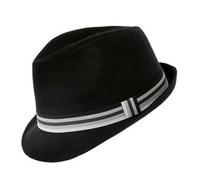 Black Trilby Hat with Striped Band Classic Style Smart Retro Traditional Hat 5 Sizes (UK, Alpha, S)