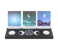 Black Triple Moon Tarot Card Stand Tealight Holder - Mystical Wooden Stand for Tarot Cards and Tealights, Wiccan Decor, Gift for Tarot Enthusiasts and Spiritual Settings