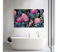 Black Tropical Botanical Floral Leaves Framed Canvas Print Wall Art 100L x 75W cm, Victorian Fade-Resistant Vibrant Color Painting for Bedroom Dining Room - Gallery Wrapped Stretched Canvas Wall Decor