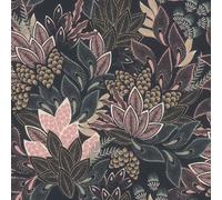 Black Pink Floral Wallpaper Beige Green Leaf Tropical Textured Feature Bedroom