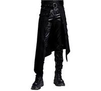 Black Trousers Men's Dark Rock Punk Steam Half Skirt Gothic Asymmetrical Half Skirt Men's Steampunk Gothic Medieval Vintage Skirt with Loop Buckle Belt, black, X-Small