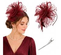 Black Tulle Mesh Wedding Fascinator, Feather & Bead Detail, Headband & Clip | Polka dot tulle, feather, bead design. Lightweight, comfortable. Headband and clip for versatile wear. weddings