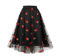 Black Tulle Skirts for Women UK Plus Size Pleated Skirts Layered Mesh Skirt Midi Skirt A Line Ladies Summer Elasticated Waist Tiered Swing Vintage