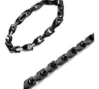 Black Tungsten Link Chain Necklace, Bracelet Set, Solid Heavy Wheat Carbide 3 Sided Links in Black Toned, Jewelry Gift or Accessory for Men, Tungsten Carbide, No Gemstone