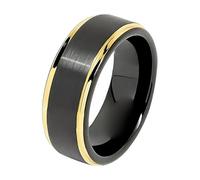 Black Tungsten Rings For Men Wedding Gold Step Edge Size Girls Rings Adjustable (A, M)