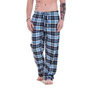 (Black-Turquoise Check , L) Malay Mens Flannel Pyjama Bottoms Brushed Cotton Check Lounge Pants Nightwear M-5XL