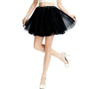 Black Tutu for Women, PLULON 5 Layers Neon Short Tutus Skirt Puffy Elastic Tulle Dance Ballet Bubble Skirts Halloween Costume Retro 80s Outfit for Girl Running Christmas Bachelorette Party Fancy Dress