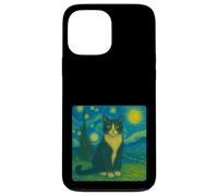 Black Tuxedo Cat - Starry Night Inspired Zoo Animal Art Case for iPhone 13 Pro Max