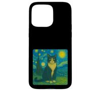 Black Tuxedo Cat - Starry Night Inspired Zoo Animal Art Case for iPhone 15 Pro Max