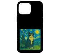 Black Tuxedo Cat - Starry Night Inspired Zoo Animal Art Case for iPhone 16 Pro Max