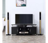 Black Tv Stand Cabinet With Storage Shelves Cupboard Entertainment Center Aosom Uk
