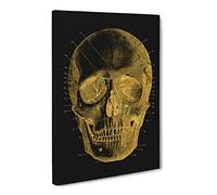 Black Twilight Skull In Gold Modern Canvas Wall Art Print Ready to Hang, Framed Picture for Living Room Bedroom Home Office Décor, 20x14 Inch (50x35 cm)