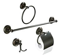 Black Twist Large Chassis Brass Material Single Lever Toilet Paper Holder Towel Ring Hook Four-Piece Set, Black Antique