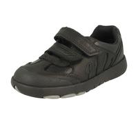 Clarks Boys Rex Stride Kid Black Leather School Shoes,Riptape Leather School