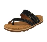 (Black, UK 6.5) Ladies Clarks Strappy Toe Post Wedge Heeled Sandals - Yacht Beach