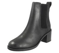 (Black, UK 7) Ladies Clarks Block Heel Pull On Leather Ankle Boots - Chamberly Top