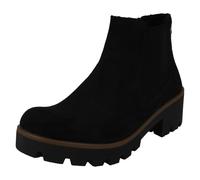 (Black, UK 8) Ladies Rieker Chunky Gusset Detailed Heeled Ankle Boots 79265