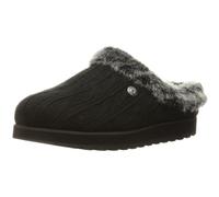 Skechers Women's Slippers Keepsakes Ice Angel – Black Cable Knit, Faux Fur Trim – UK 5