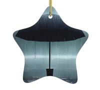 Black Umbrella in The rain Christmas Ceramic Star Pendant with Punched Holes and Gold Wire Rope, Christmas Tree Home Decoration