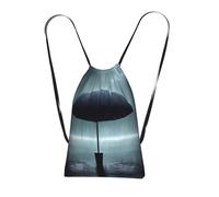 Black umbrella in the rain Foldable Drawstring Rucksack-Lightweight Packable Reusable Shopping Bag for Travel, Compact Pocket Sling Backpack for Camping Gym